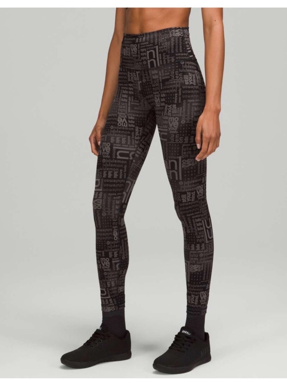 Lululemon Allover Logo Print Wunder Train HR Leggings Size 4